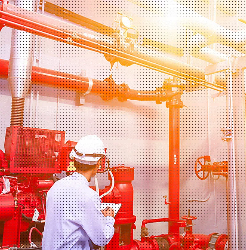 Equipo técnico de Serter SRL - en una instalación de combate contra incendio